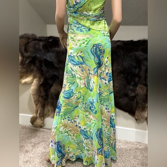 Chic Design One-Shoulder Floral-print Beaded Chiffon Evening Dress - Picture 14 of 16